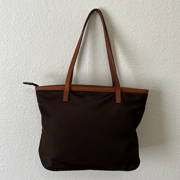 MICHAEL KORS • Nylon Leather Tote Bag Brown & Tan - Picture 6 of 9